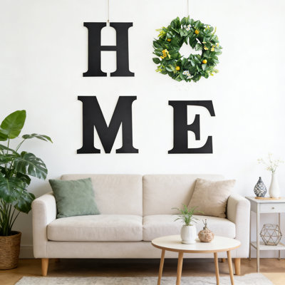 Panneau de maison en bois avec couronne de plante artificielle bricolage maison de ferme murale décorative lettres en bois pour décoration murale rustique, C4