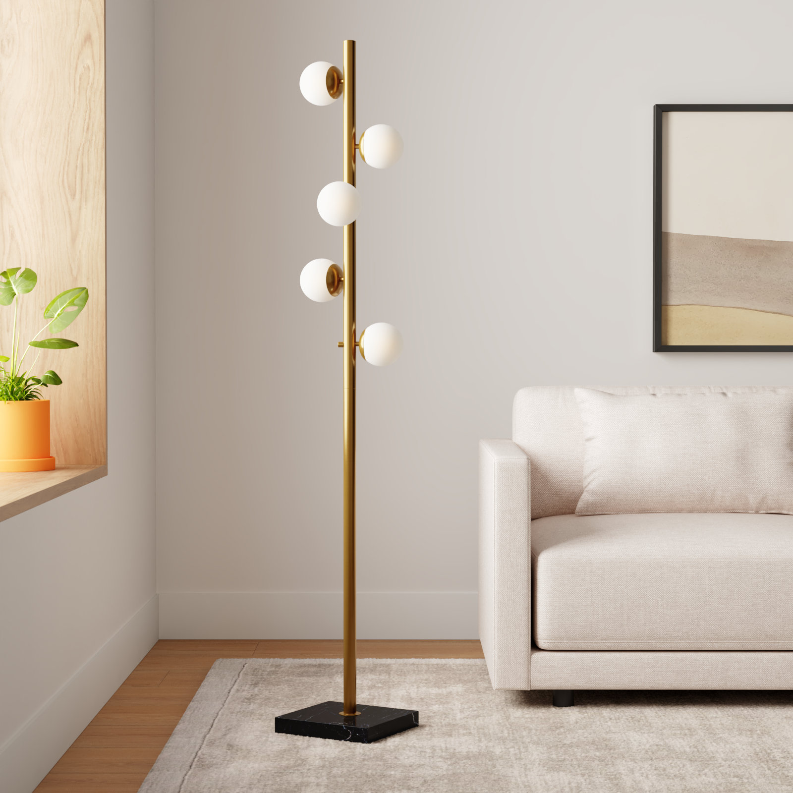 Gerard 65'' Floor Lamp, Antique Brass/Black
