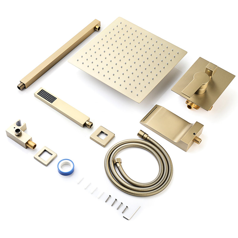 12" Shower With Handheld, Wall Mounted, Ceramic Disc, Balanced, Long-Lasting Performance, Brushed Gold Finish Compact Design,