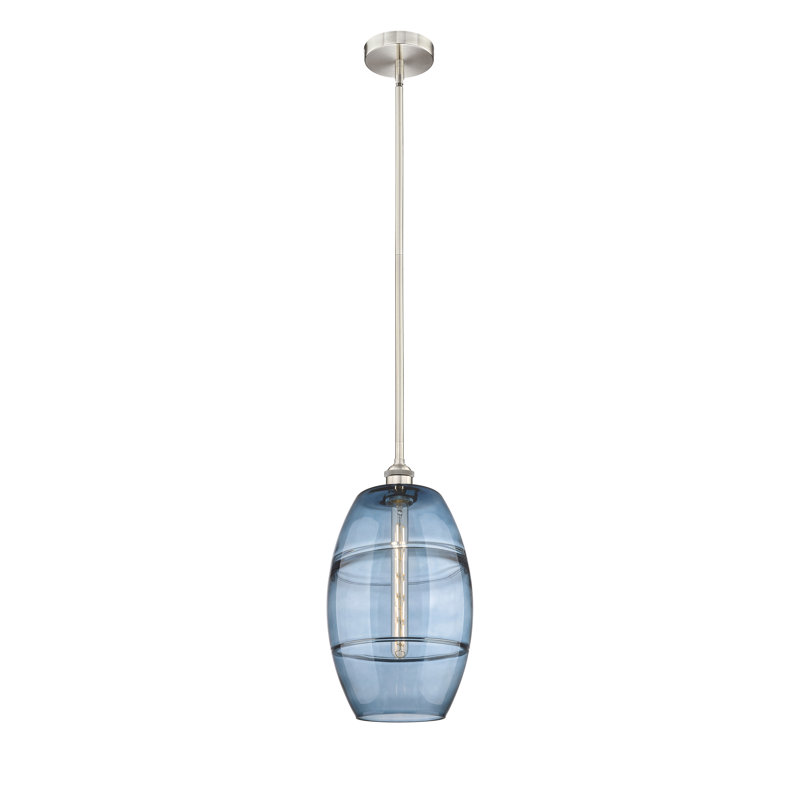 Luminaire suspendu 1 tige Edison Kusham, H 18 po x l 10 po x P 10 po, Bleu princesse, Nickel satiné brossé
