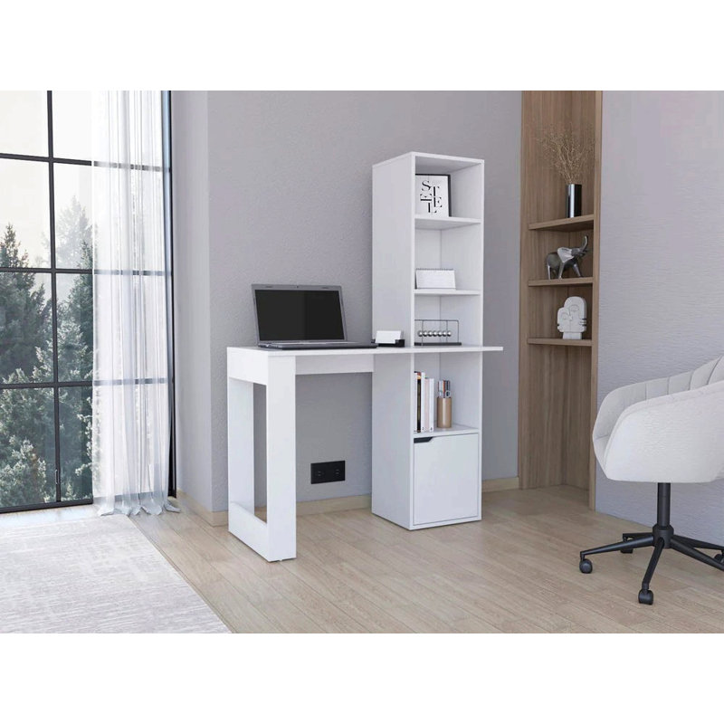 Bureau d'écriture avec bibliothèque et armoire, Blanc