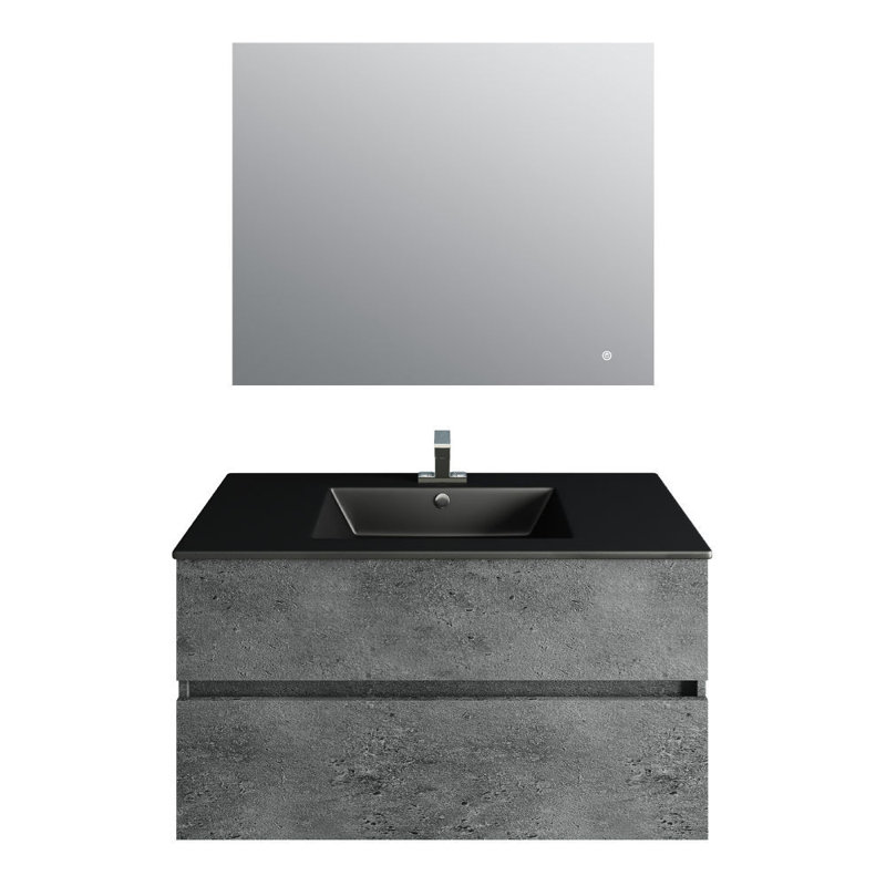 35.118'' Single Bathroom Vanity with Stone Top, Black