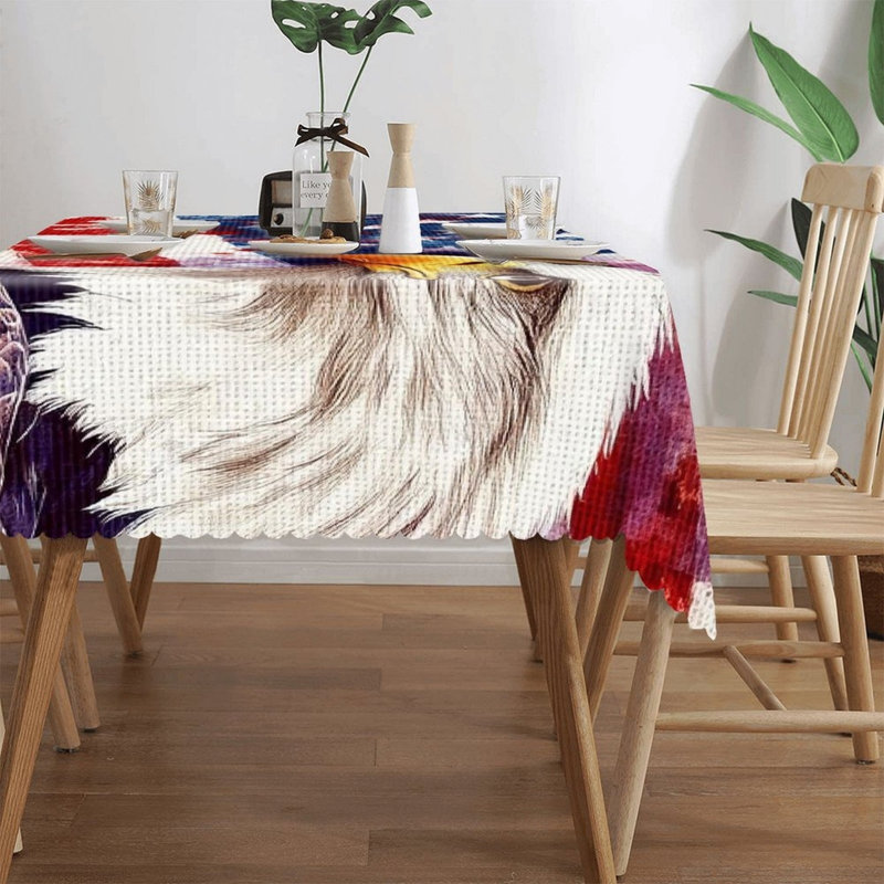 Eagle & Flag Printed Independence Day 60" x 120" Scalloped Rectangular Tablecloth for Dining Room