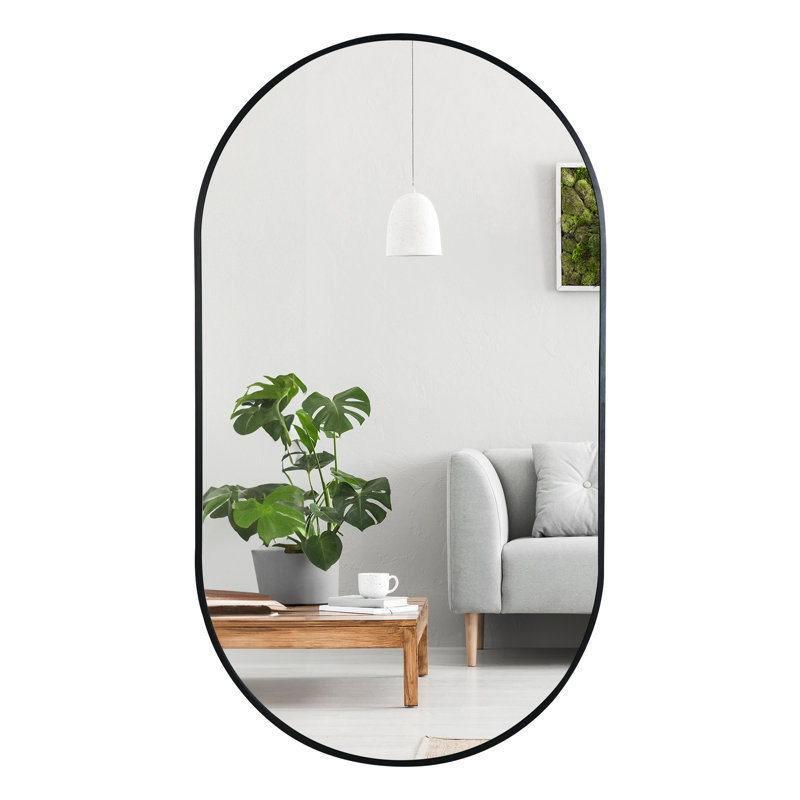 Settimia Metal Flat Wall Mirror, 28" x 20", Black