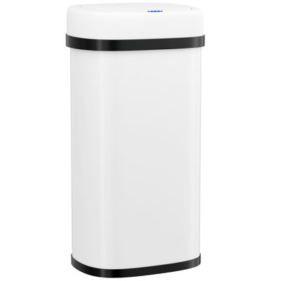 Grande poubelle à capteur de mouvement 18,5 gallons (70 L), poubelle automatique sans contact avec couvercle à fermeture douce, acier inoxydable, ondulé ou tactile pour ouverture (blanc)