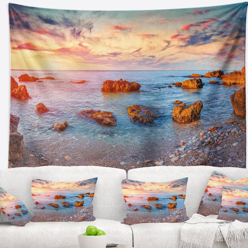 Tapisseriee en soleil de mer méditerranée mer shore, H 32 po x l 39 po