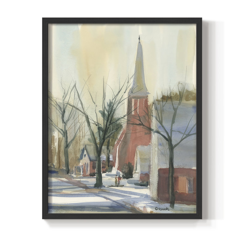 New England Main Street, reproduction encadrée - bois massif, H 15 po x l 12 po, Noir, noir, noir, noir