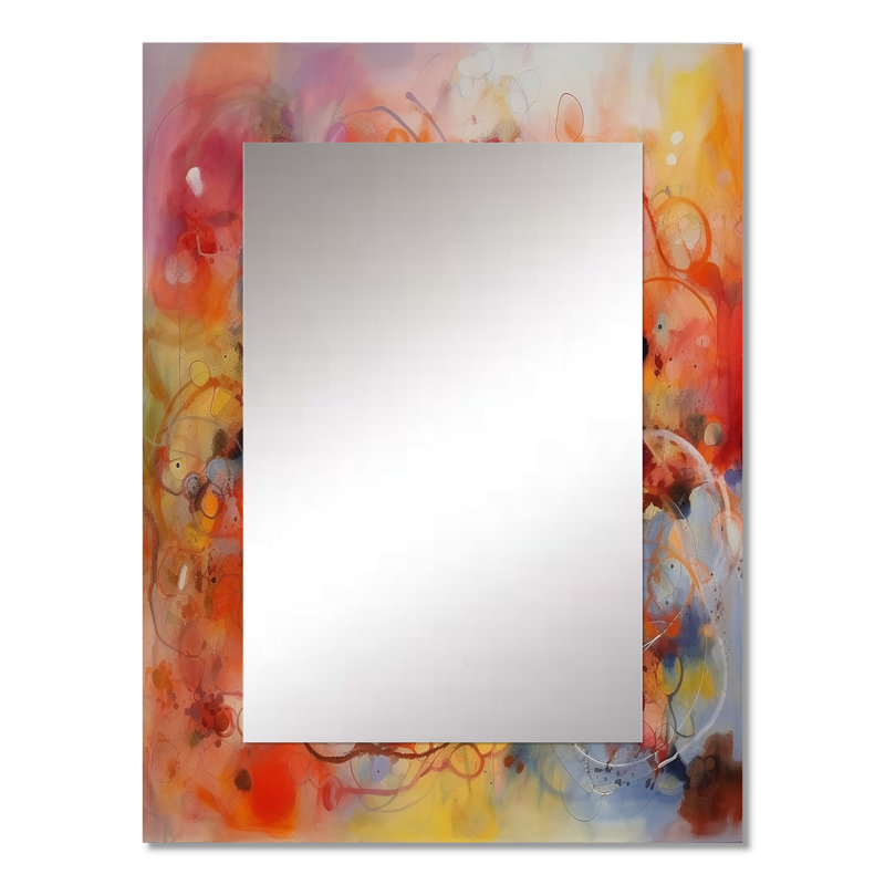 Orange rouge marbré Dreamscape II - miroir décoratif géométrique, miroir mural moderne, impression d'art en métal