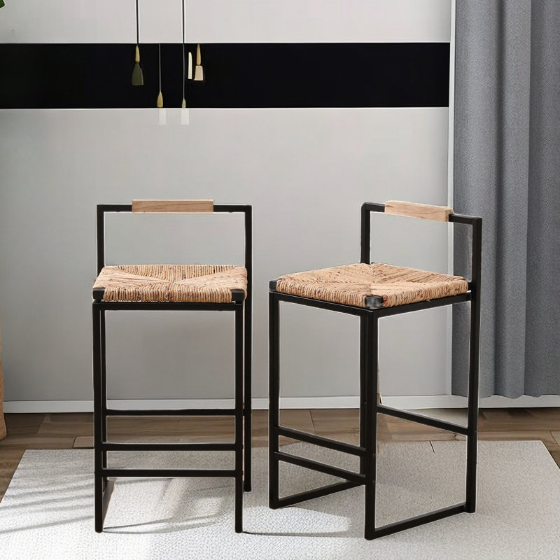 Prakhar Woven Water Hyacinth Counter Bar Stool with Low Back Set