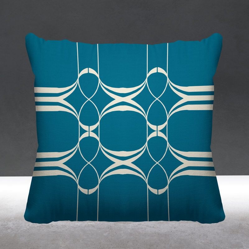 Coussin Tribal Abstract, L 17 po x H 17 po, Turquoise