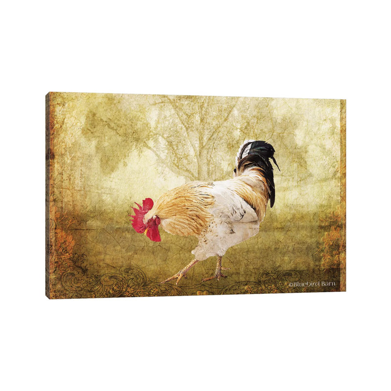 Vintage Scratching Rooster by Bluebird Barn - Wrapped Canvas Painting, 20.32 cm H x 30.48 cm W