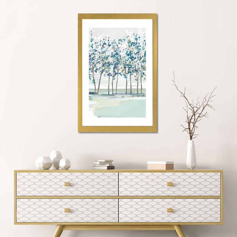 «Blue Ridge I» par Isabelle Z - reproduction d'art, Papier encadré doré, H 24 po x l 16 po x P 1 po, Blanc