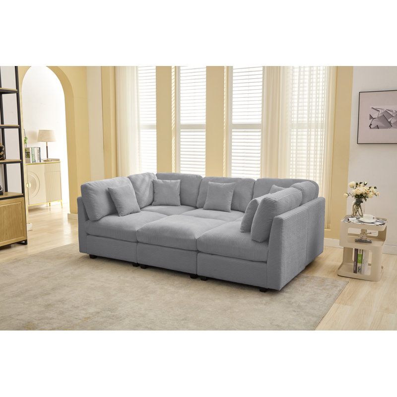 6-piece Corduroy Sleeper Sectional, Nicholson Light Gray Corduroy