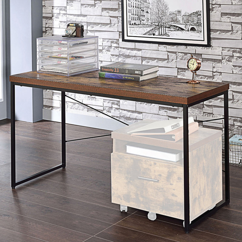 Bureau d'écriture rectangulaire avec pieds en métal, Chêne antique