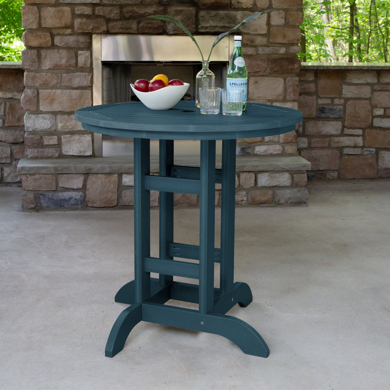 Tion Round Outdoor Dining Table with Umbrella Hole in Counter Height (36"), Nantucket Blue, 36" H x 36" L x 36" W
