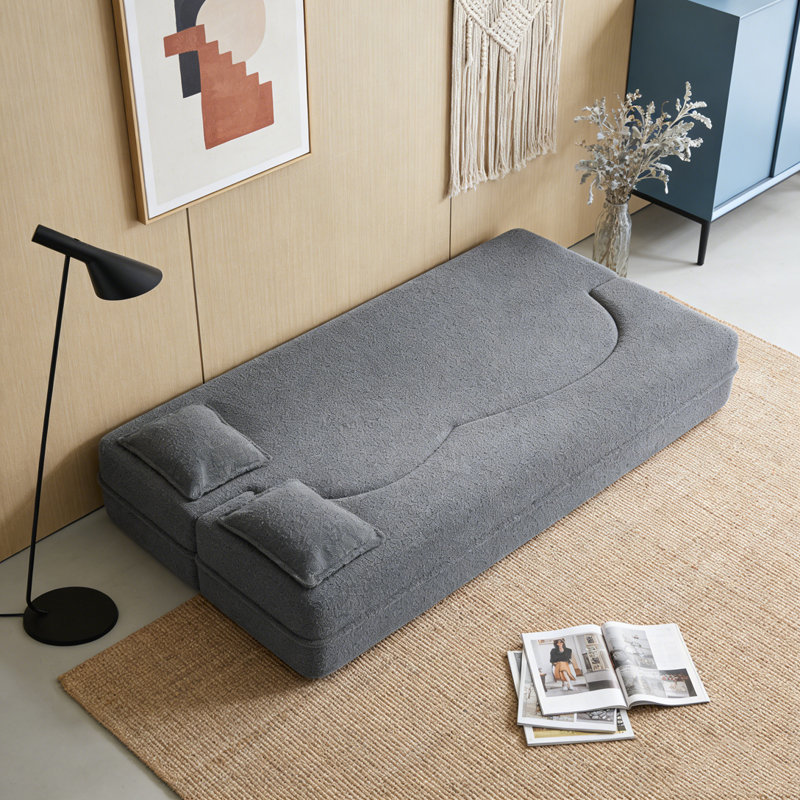 Modern Floor Sofa with 2 Pillows, Corduroy, LIGHT GREY