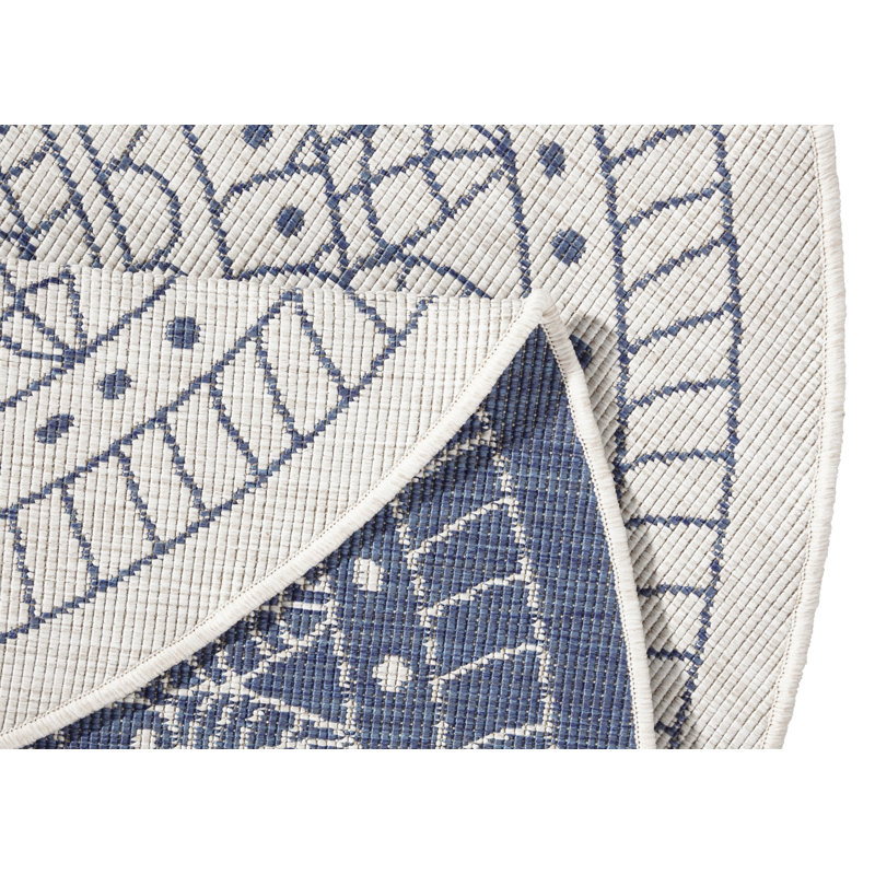 Porto Reversible Blue/Cream Rug, Round 200cm