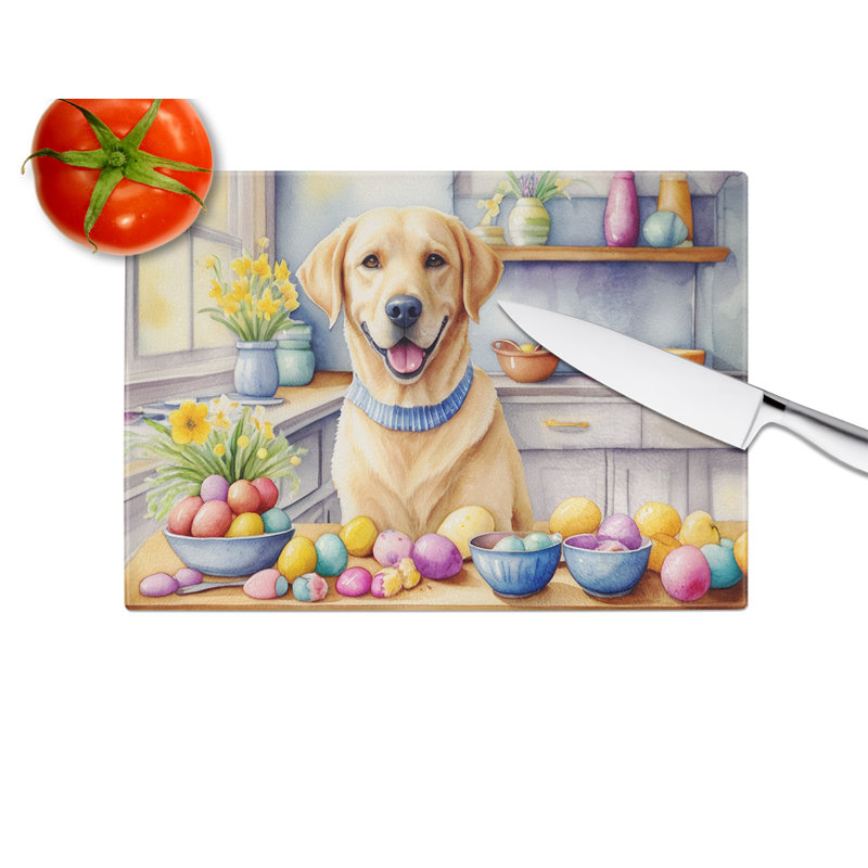 Decorating Easter Yellow Labrador Retriever Glass Cutting Board