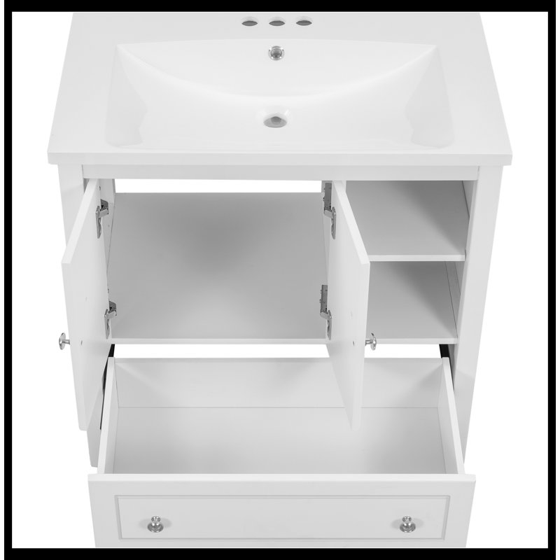 White MDF Freestanding Single Bathroom Vanity with Ceramic Top