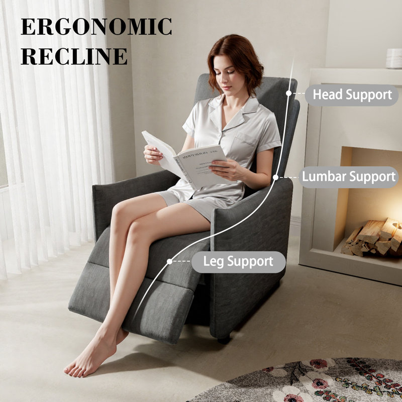 Modern Manual Recliner Chair, Velvet Upholstery With Deep Chunky Cushioning, Cozy Reclining Sofa For Living Room, Bedroom, And Home Theater, Easy Assembly, Dark Gray