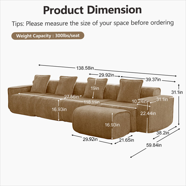 Latitude Run® Streamlined Design Modular 4 Seat L Shape Sectional ...