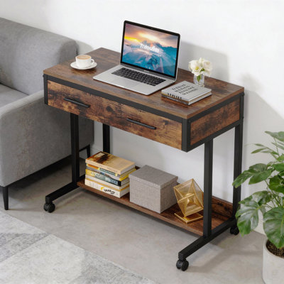 Office Table,Compact  Desk With Wheels,Height Adjustable Writing Desk,Mobile Coffee Table