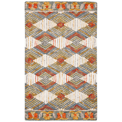 Tapis bleu / ivoire en laine touffeté à la main Garbutt