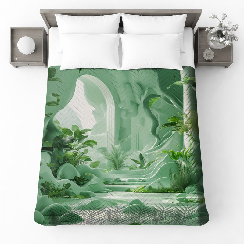 Lush Greenery Interior Quilted Bedspread All Sizes, Twin