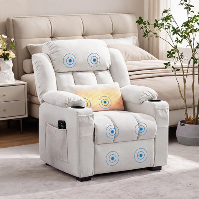 Fauteuil inclinable chauffant massant surdimensionné avec soutien lombaire, porte-gobelet et assise large pour adultes de grande taille – Siège de cinéma maison, chenille beige