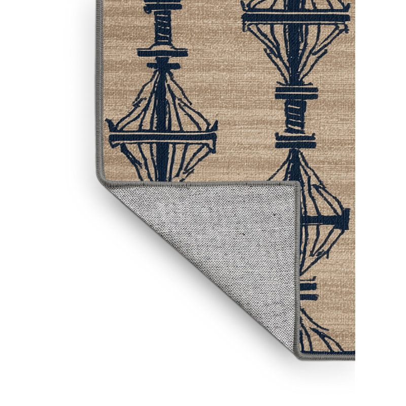 Washable Mast designs Nautical Area Rug, Square 6'