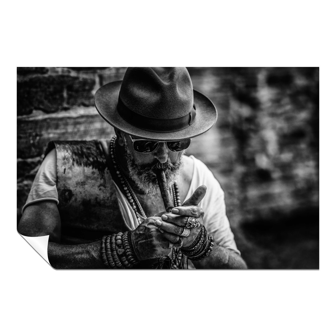 Panther Print Fine Art Prints Black & White Bearded Old Man Smoking Cigar Artistic Unframed Poster, Pictures For Home Walls, Bedroom, Living Room & Ba