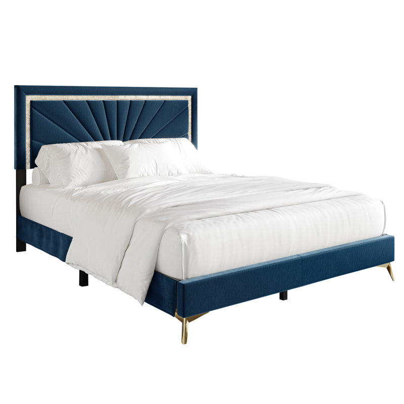 Lit tapissier standard Soufian, Bleu marine, Grand