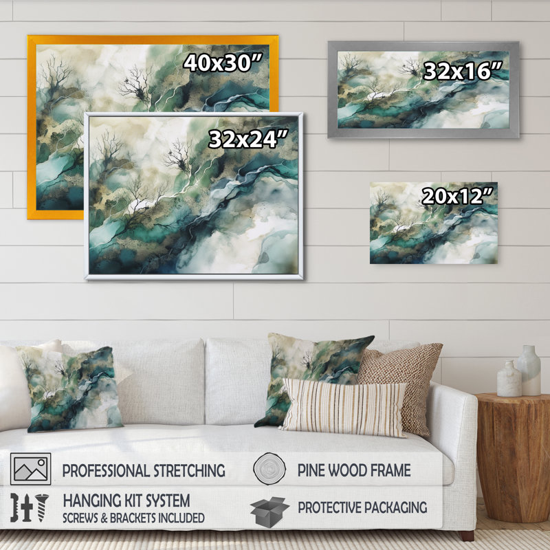 «Green Blue Marbré Dreamscape I», reproduction d'art sur toile géométrique abstraite, Cadre simple noir