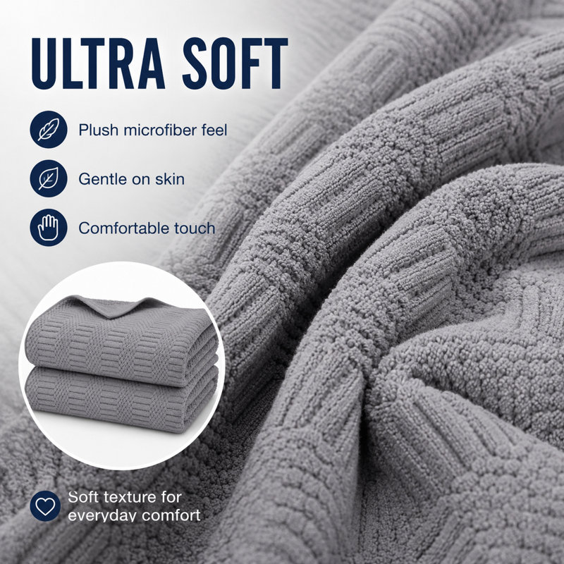 Ensemble de serviettes en microfibre pour salle de bain, 2 pièces 27 po x 55 po, Gris
