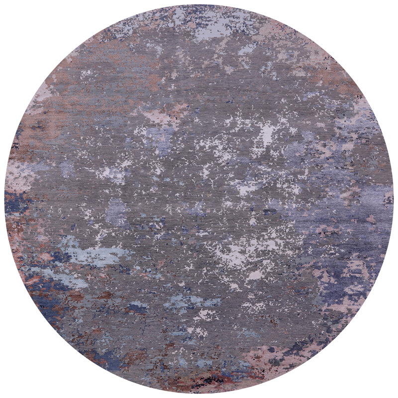 Tapis abstrait gris / mauve, Rond 5 pi