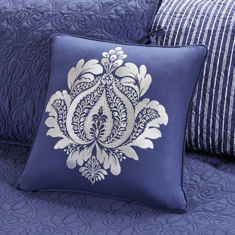 Navy Reversible Floral Motif Daybed Cover Set