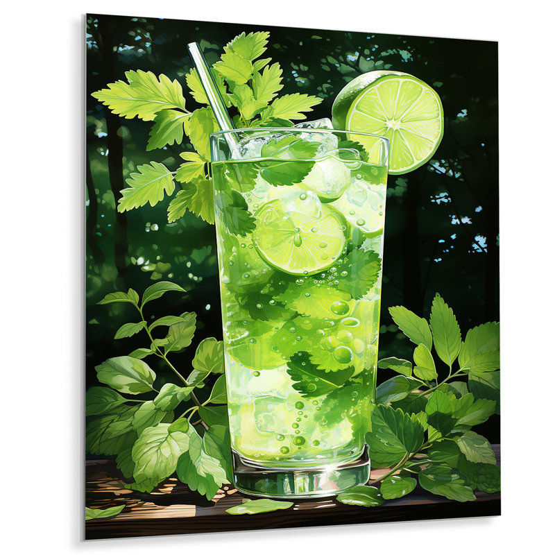 «Canapé lumineux lime cocktail» - Art mural en métal cocktails, H 20 po x l 12 po x P 1 po