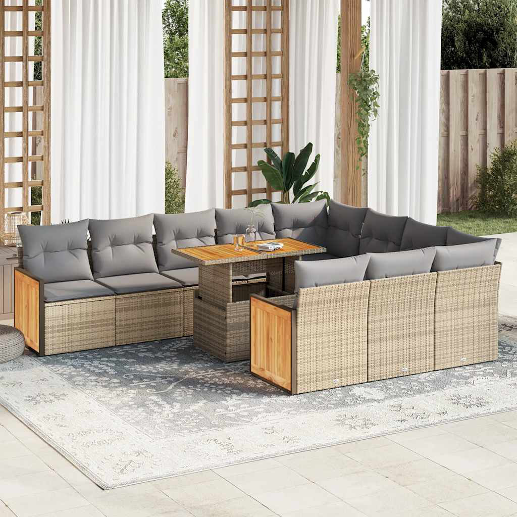 Vidaxl 11-Tlg. Garten-Sofagarnitur Mit Kissen Schwarz Poly Rattan