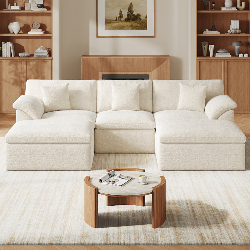 Canapé modulaire de 110,2 po avec repose-pieds en forme de U avec repose-pieds, sans assemblage requis, Beige