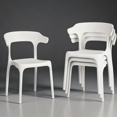 Set Of 4 Dining Chairs Stackable Modern Kitchen Plastic Chairs, Lightweight Dining Room Chair Set, Fully Assembled Waterproof Seating For Kitchen, Cafe, Apartment & Small Spaces