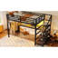Lit mezzanine simple en métal avec bureau, escalier de rangement, lumières à DEL, prises de courant, filets en fer, robuste et silencieux, charge de bureau noire, rouille multifonctionnelle, fonctionnement silencieux,