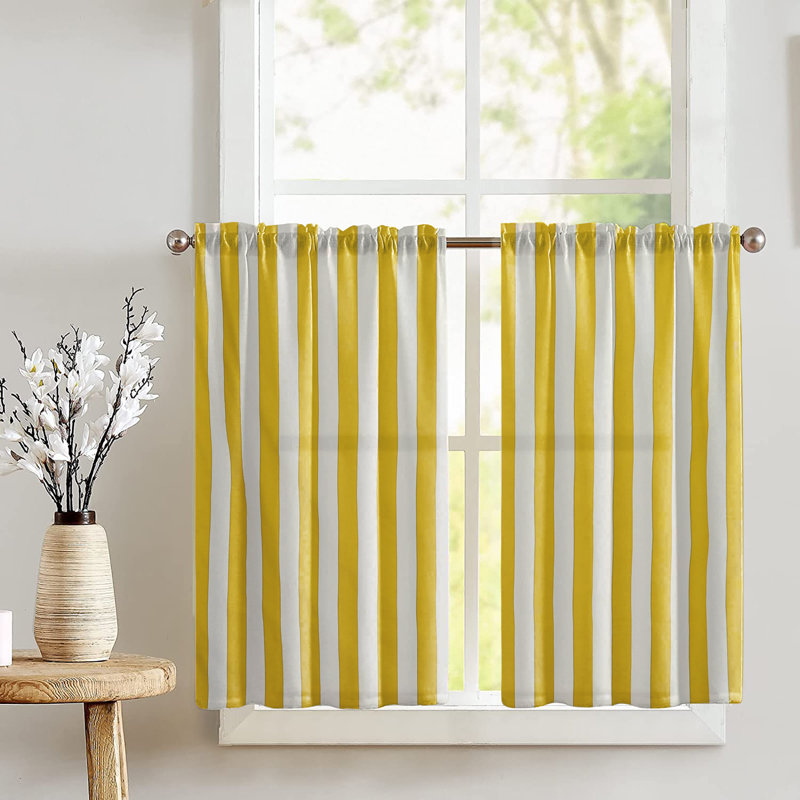 Rideaux rayés en coton 2 po, Jaune