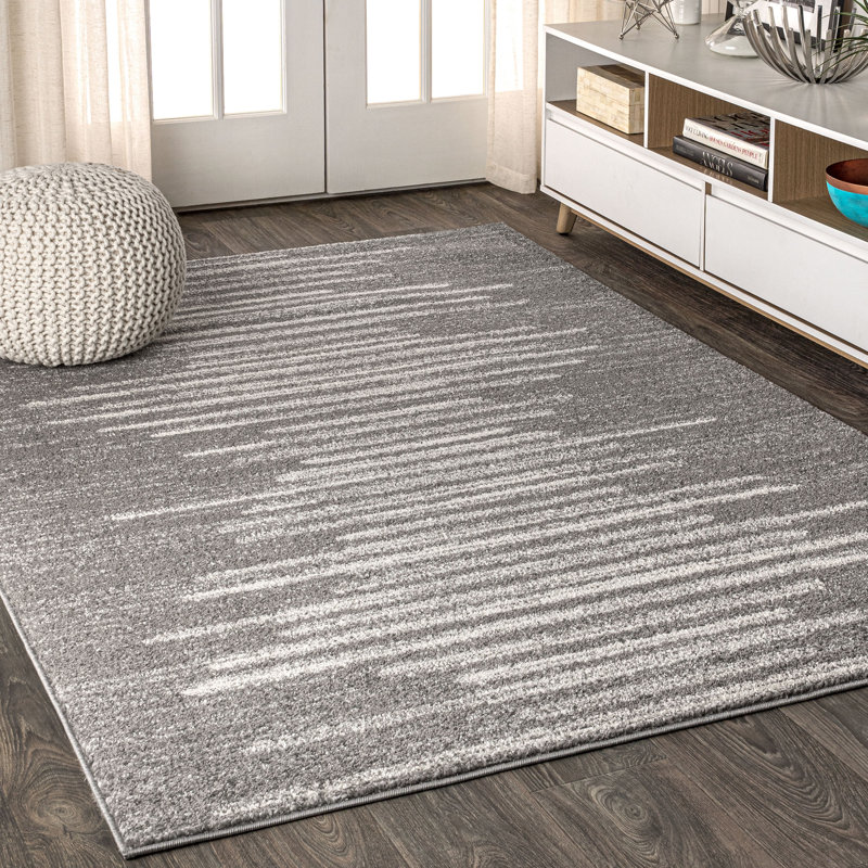 Worsham Aya Berber Stripe Geometric Gray/Cream Rug, Rectangle 3' x 5'