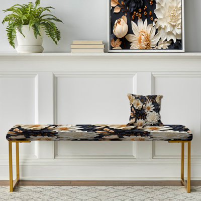 Banc floral rembourré or