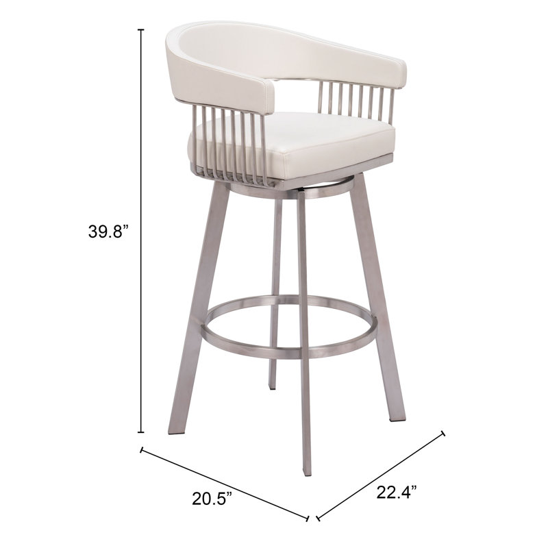 White Faux Leather and Metal Swivel Counter Stool