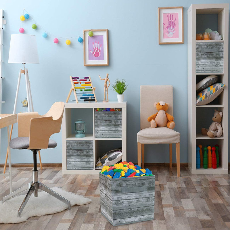 11" Foldable Fabric Storage Cube Bins with Handles, 1 Piece, Wood Gray, Gray