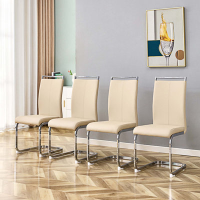 Modern High Back Faux Leather Cantilever Dining Chairs with Metal Base