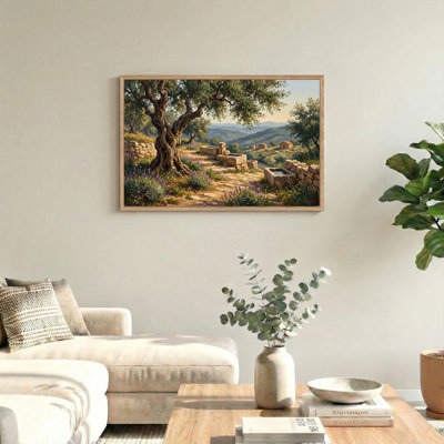 Gnarled Olive Tree And Stone Troughs In Rolling Hills Canvas Wall Art