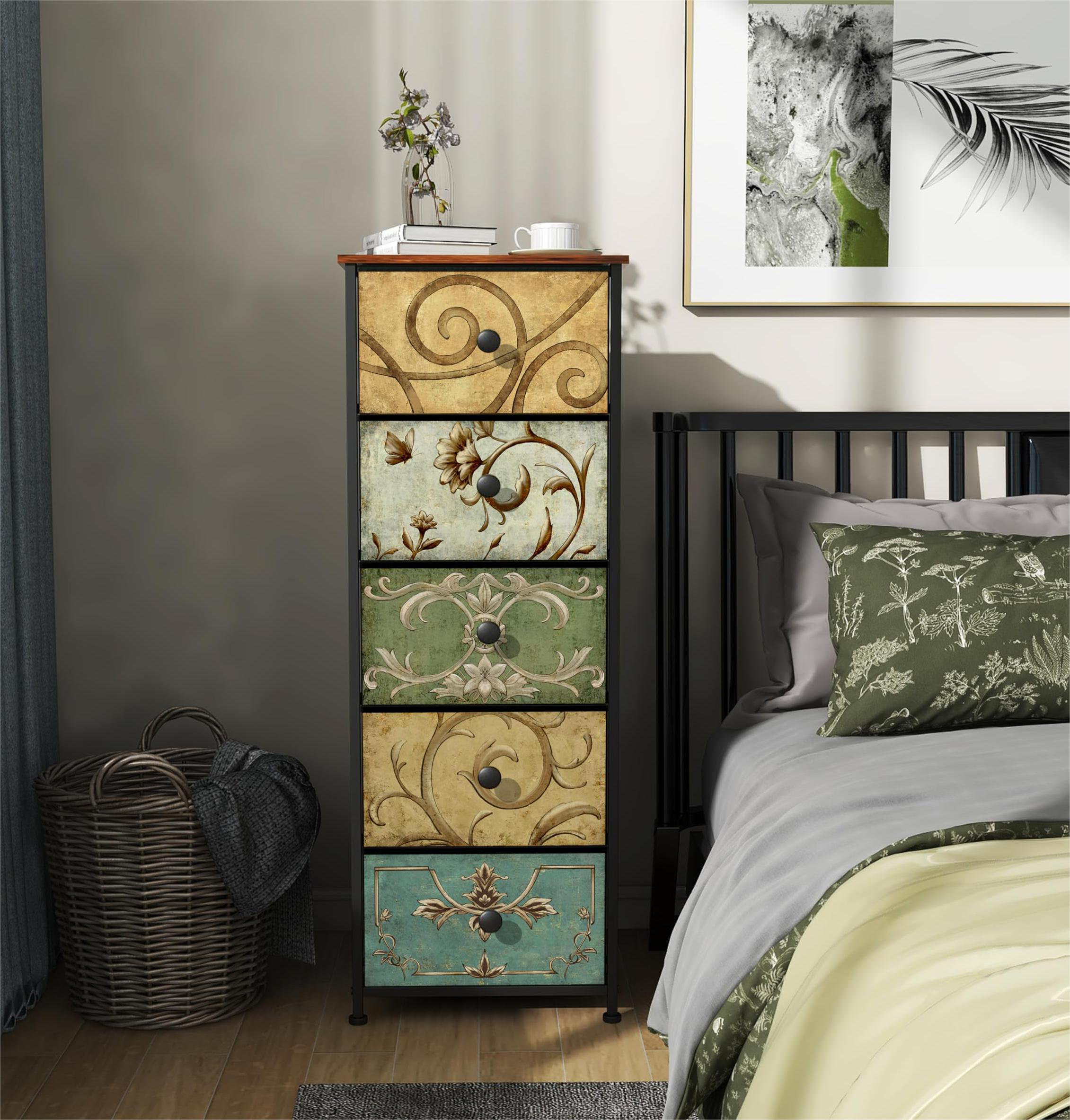 Bungalow Rose Small Dresser For Bedroom With Retro Flower Narrow