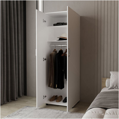 Armoire Pisinemo avec 2 portes et tringle, blanc